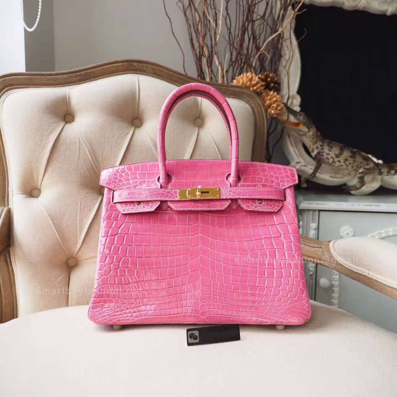 Hermes Birkin 30 Bag in e5 Rose Tyrien Shiny Nile Croc GHW